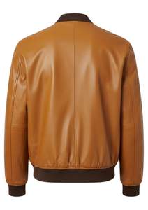 OEM Mens PU Leather Bomber Jacket Solid Color, Front Zipper Closure, Streetwear Jacket - Product Image 3