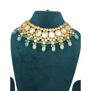 วินเทจสีทองลูกปัด firoji meenakari kundan ชุดสร้อยคอทองแดงเครื่องประดับเจ้าสาวที่ดีกับหินเพทายสำหรับของขวัญแต่งงาน - Product Image 2