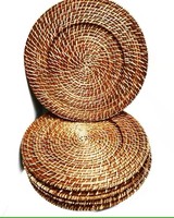 Brun foncé couleur chocolat artisanat tissé à la main rotin chargeur assiette rotin assiette tapis Table à manger décor accessoires napperons