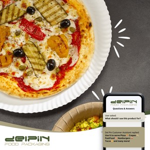 Plato de Papel Desechable Blanco Ecológico, Biodegradable y Reciclable, Hecho en Italia, Personalizable, con Recubrimiento de Grado Alimenticio para Uso Comercial, para Pizza - Product Image 5