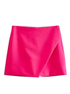 Shorts d'été décontractés taille haute pour femmes, fermeture éclair, uni, teinture écologique, anti-froissement, culottes asymétriques cargo en polyester - Product Image 4