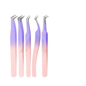 Pinzas de Acero Inoxidable con Puntas de Fibra en Degradado Rosa y Morado, Agarre Fuerte, para Extensiones de Pestañas, Color Morado Personalizable - Product Image 1