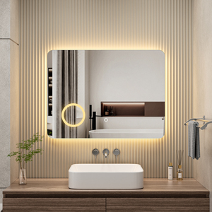 Miroir de salle de bain LED rectangulaire moderne sans cadre, rétroéclairé avec loupe, 3 couleurs réglables, interrupteur tactile, coins arrondis - Product Image 3
