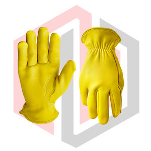 Yellow Cowhide <b>Leather</b> Driver Gloves Adjustable <b>Strips</b> Silicone-free Powder-free Breathable Winter Warm Lining for Outdoor Work - Product Image 4