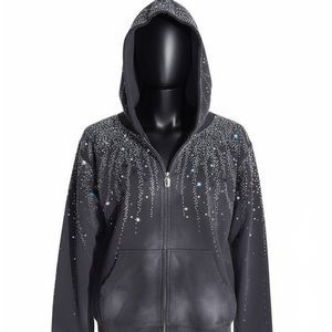 Sweat à capuche zippé orné de strass, 100% coton molletonné, pour une mode urbaine audacieuse, détails scintillants, confort décontracté, style décontracté remarquable - Product Image 5