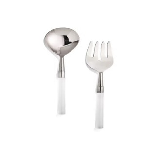 Ensemble de service à salade en métal argenté avec poignée ronde en nacre Alimentation manuelle pour la maison et l'hôtel Utilisation de table - Product Image 1