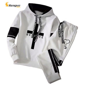 Chándal con letras estampadas para hombre, conjunto de 2 piezas de Sudadera con capucha, ropa deportiva informal de hiphop, jersey de manga larga - Product Image 1