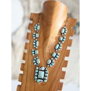 Louise Jim Natural Dry Creek Turquoise Sterling Silver Geometric Cluster <b>Set</b> <b>Beaded</b> Chains Diamond Pearl Religious Wedding Gift - Product Image 4