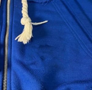 Azul desgastado doble bolsillo pantalla impresa de gran tamaño cremallera Unisex Sudadera con capucha de peso pesado Zip Up Hoodie - Product Image 2