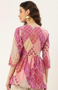 Purple and Pink Regular A-<b>Line</b> <b>Top</b> Ethnic Motifs Print Pure Cotton Print Ethnic Cotton <b>Top</b> for Womens - Product Image 2