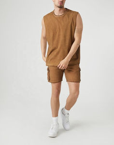 Camisetas sin mangas para hombre de algodón 100% al por mayor, ropa de calle vintage lavada con ácido de gran tamaño, Camiseta de punto suave de talla grande - Product Image 3