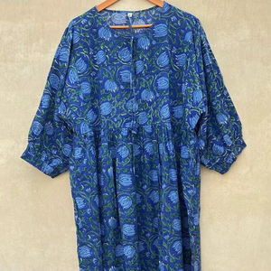 Robe midi en coton bohème à fleurs, tunique d'été faite à la main pour femmes - Product Image 1