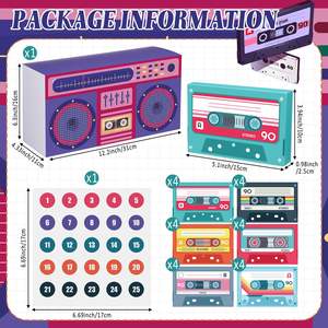กล่องของชำร่วยงานปาร์ตี้นีออนยุค 80s 90s จำนวน 24 ชิ้น กล่องของขวัญงานปาร์ตี้รูปเครื่องเล่นวิทยุ ปฏิทินนับถอยหลัง ของตกแต่งแนวฮิปฮอป รูปเทปคาสเซ็ต - Product Image 3
