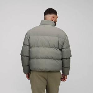 Custom Printed Men's Winter <b>Jacket</b> <b>Padded</b> Stand Collar Zipper Windbreaker with Hood Warm Puffer <b>Jacket</b> - Product Image 2