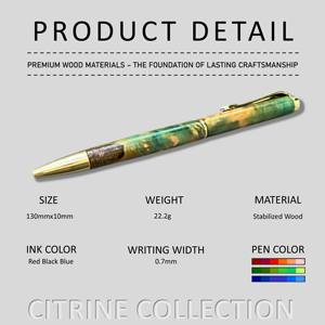 Stylo à bille en bois stabilisé, luxe fait main, largeur d'écriture 0,7 mm, cadeau d'affaires, souvenir de mariage, collection citrine - Product Image 2