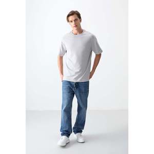 T-shirt basique pour homme en coton texturé épais et doux, coupe ample - 88377 - Stone - Product Image 2