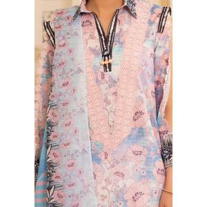 Traje de 3 Piezas para Mujer en Muselina Azul sin Costuras, Bordado, Transpirable, con Estampado Digital - Product Image 5