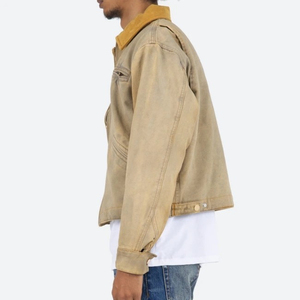 Chaqueta vaquera de trabajo lavada recortada hecha a medida OEM, chaqueta vintage de diseñador con logotipo personalizado para exteriores para hombre, fabricada por Isha Industry - Product Image 3