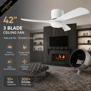 42 Inch 3 Blade <b>Ceiling</b> Fan with <b>Light</b> and <b>Remote</b>, Modern White Wood <b>Ceiling</b> Fan with Quiet DC Motor for Bedroom - Product Image 1