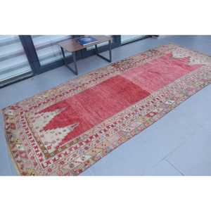 4.6x11.5 ft Rug, Turkish Rug, Vintage <b>Red</b> <b>Wool</b> Patchwork Rug - Product Image 2