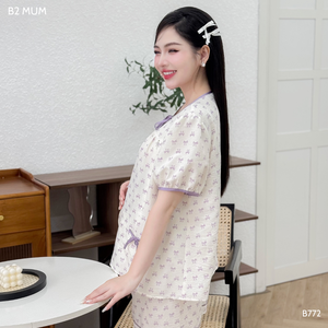 Conjunto de maternidad B772, pantalones cortos con lazo morado, diseño de alta calidad, ropa informal minimalista anticontracción, buena absorción, diseño personalizado - Product Image 4