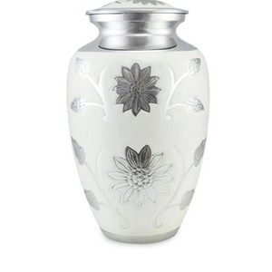 Urne funéraire en aluminium rose avec bande gravée en argent - Urne funéraire pour cendres humaines adulte avec urne souvenir - Product Image 3