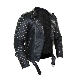 Chaqueta de invierno de cuero con tachuelas para hombre esencial con Forro cálido, cremallera ajustable y interior suave para trajes cómodos para clima frío - Product Image 1