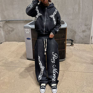 Conjunto de pantalones y Sudadera con capucha personalizada OEM chándal de dos piezas lavado con ácido con bordado para uso de marca o evento - Product Image 3