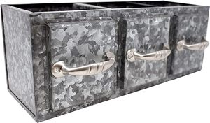 3 Compartments Rustic Galvanized Rectangular Cutlery Holder with Handles - Product Image 6