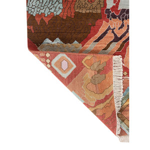 พรมทอมือลายนามธรรมสีแดงและสีส้มจาก Weaver Art Reserve ผลิตจากขนสัตว์และไหมไผ่ เหมาะสำหรับห้องนั่งเล่นและห้องนอน รุ่น LES-5060 - Product Image 5