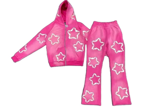 Chándales con cremallera OEM personalizados Sun Faded Street wear Logo conjuntos de dos piezas para hombre estampado estrella diseño Unisex tela de alta calidad - Product Image 5