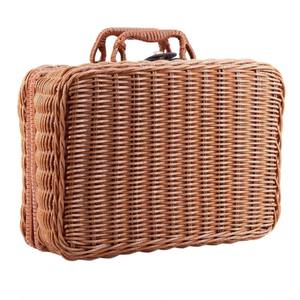 Panier de pique-nique de voyage boîte de rangement en rotin valise vintage faite à la main - Product Image 4