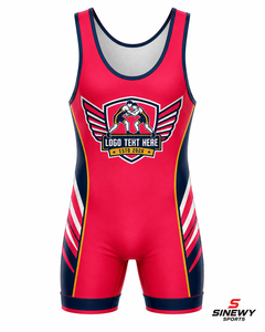 SINEWY SPORTS Maillot de lutte personnalisé pour homme, sublimation, régulier, anti-humidité, extensible, 260g, logo avant, design rouge, marine, blanc - Product Image 4