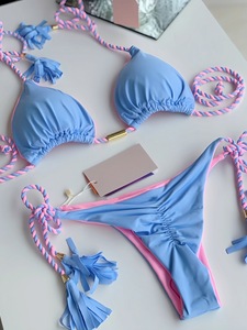 Ensemble de maillots de bain 2 pièces pour femme 2025, dos nu, en corde tressée, avec appliques en dentelle et strass, à pampilles, sexy et luxueux, pour la plage - Product Image 6