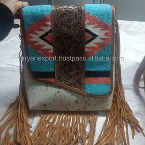 Bolso de mano de cuero, bolso de cuero de vaca Real, manta de sillín azteca, bolsos con flecos, bolsos superventas para mujer - Product Image 2