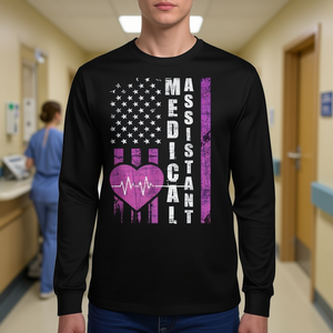 Camiseta de manga larga con bandera de EE. UU. para asistente médico, trabajador de la salud, semana de la enfermera - Product Image 3