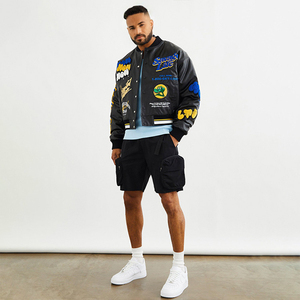 Top alta calidad Streetwear estilo alta calidad PU cuero bombardero bordado Letterman chaqueta Boxy insignia Varsity chaqueta hombres - Product Image 3