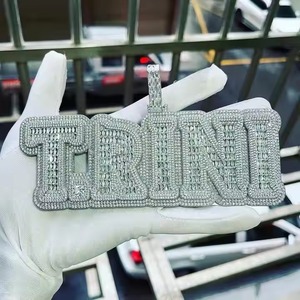 Hip Hop Big Loop 2 Tone Iced Out Name Plate Moissanite <b>Necklace</b> WIth Cuban Chain Personalized Diamond Pendant's Jewelry Supplier - Product Image 1