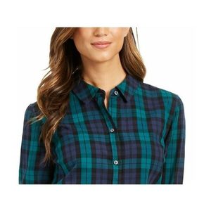 Camicia Casual da Donna Charter Club in Cotone a Quadri, Flanella Nera, Taglie Libere XL-4XL, Mezza Manica con Ricami in Pizzo - Product Image 2