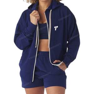 Haute qualité personnalisé femmes sweat à capuche zippé 100% coton français éponge couleur unie imprimé surdimensionné automne avant fait - Product Image 1