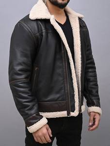 <b>B3</b> <b>Bomber</b> Leather Shearling Fur <b>Jacket</b> for Men-Waterproof Reversible Windproof Winter Motorbike Fashion - Product Image 3