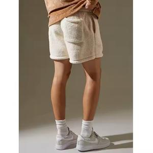 2025 Men's Summer Sherpa Fleece Board <b>Shorts</b> Casual Mid-Waist With Double Pockets Solid Pattern Painted <b>Decoration</b> Plain Dyed - Product Image 3
