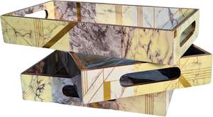 HF CRAFTS Juego de bandejas de servicio MDF hechas a mano de alta calidad con diseños de lujo Bandeja de resina epoxi única con logotipo grabado - Product Image 2