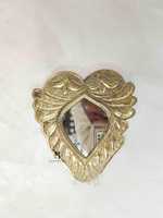 Cermin Rias Mini Logam Bentuk Hati Label Pribadi Vintage Portabel Warna Emas Ornamen Hati Suci