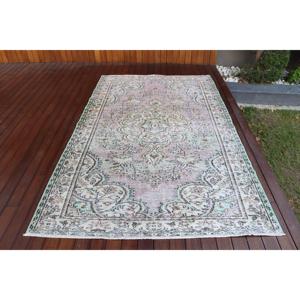 Alfombra Turca Vintage Grande de 5.2x8.1 pies, Alfombra de Lana Verde - Product Image 1