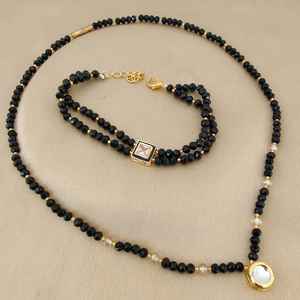 High Quality Gold Plated <b>Black</b> Pearl Manglesutra <b>Bracelet</b> Elegant Brass Jewelry for <b>Women</b> for Weddings and Casual Wear - Product Image 4