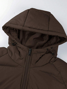 Chaqueta Acolchada para Hombre, Color Marrón Sólido, con Cuello Alto y Capucha Abombada, Chaqueta de Invierno Personalizada al por Mayor - Product Image 3