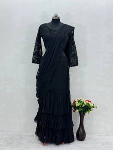 Designer Wedding Wear Ruffle Lehenga With Heavy <b>Embroidery</b> Work - Product Image 6