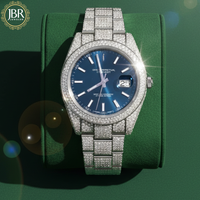 Montre automatique pour homme SHREYA DIAM bleue entièrement sertie de moissanite, style luxueux, résistante à l'eau 3BAR, boîtier en acier inoxydable, verre de 20 mm