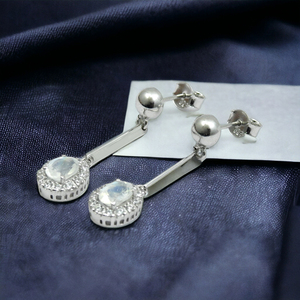 Pendientes de piedra lunar de arcoíris Natural de plata 925 chapados en rodio, regalo de aniversario, Zirconia cúbica blanca, joyería al por mayor - Product Image 2